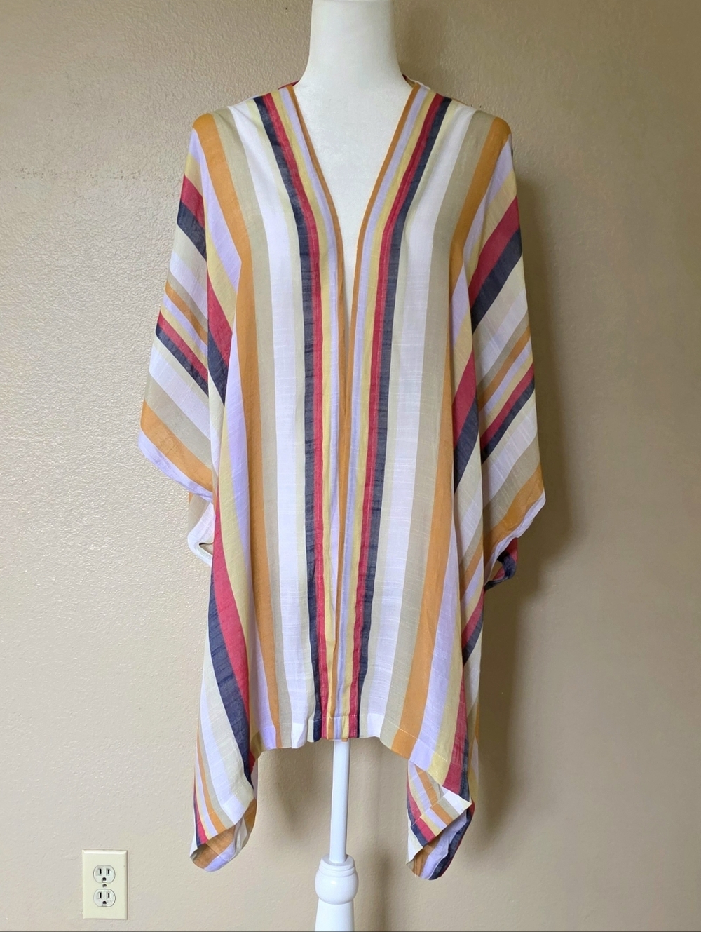 Zac & Rachel Colorful Striped Open Front Duster Kimono Cardigan Coverup- Size XL